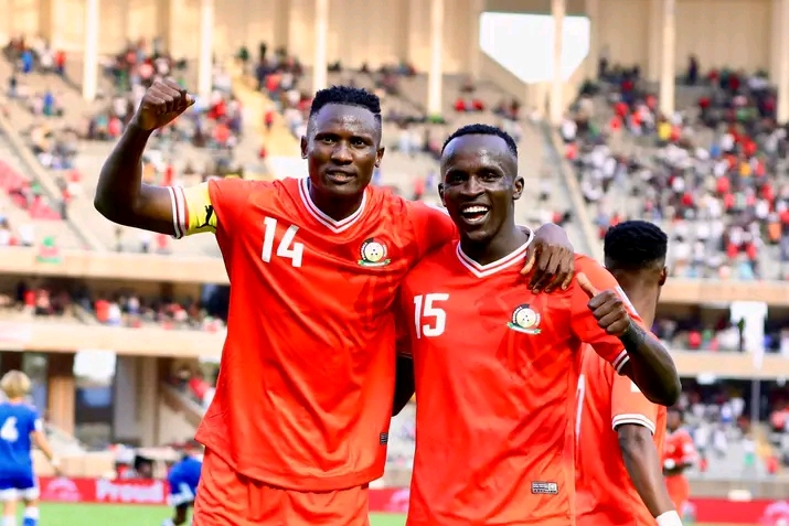 Harambee Stars players Michael Olunga and Brian Ogam/FILE