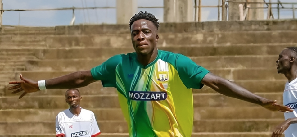 Kakamega Homeboyz striker Oliver Majaka celebrates his goal in a past encounter