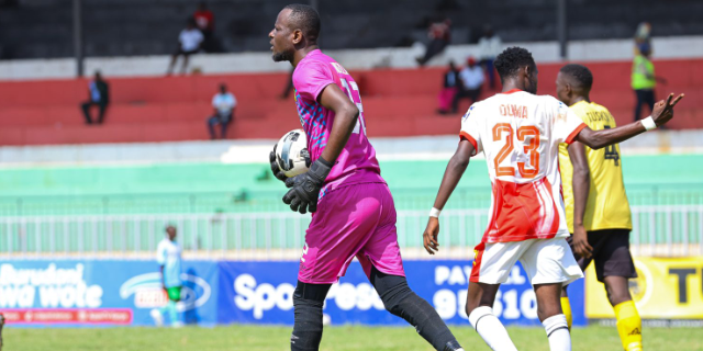 Goalkeeper Pavelh Ndzila during his debut against  Kakamega Homeboyz on Sunday/HANDOUT
