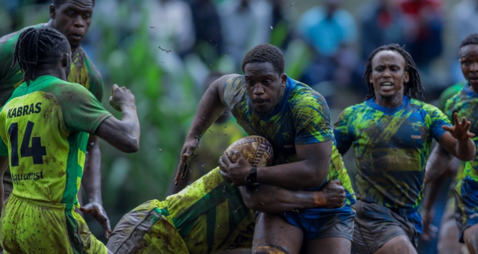 KCB lock John Aswani powers the Kabras' defence during their Kenya Cup match on Saturday/HANDOUT