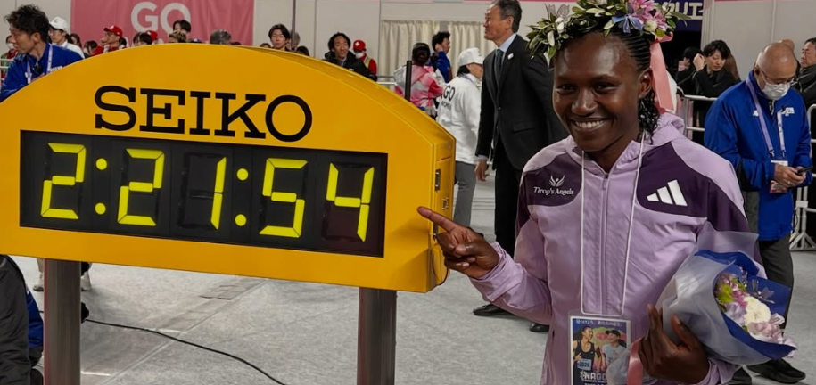 Sheila Chepkirui, after her Nagoya women's marathon victory/ HANDOUT