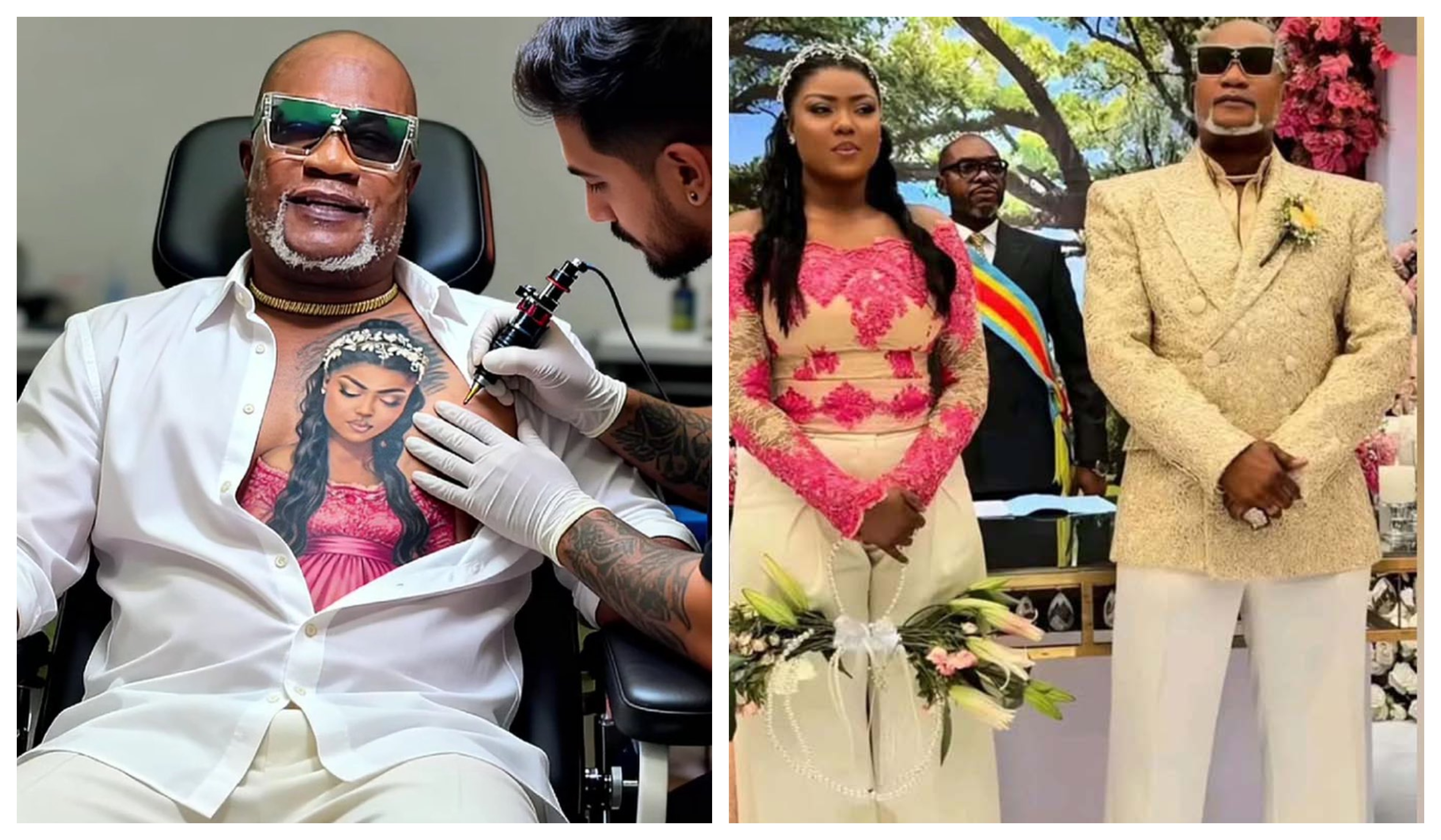 Koffi Olomide Debuts Chest Tattoo of New Wife Cindy Le Coeur