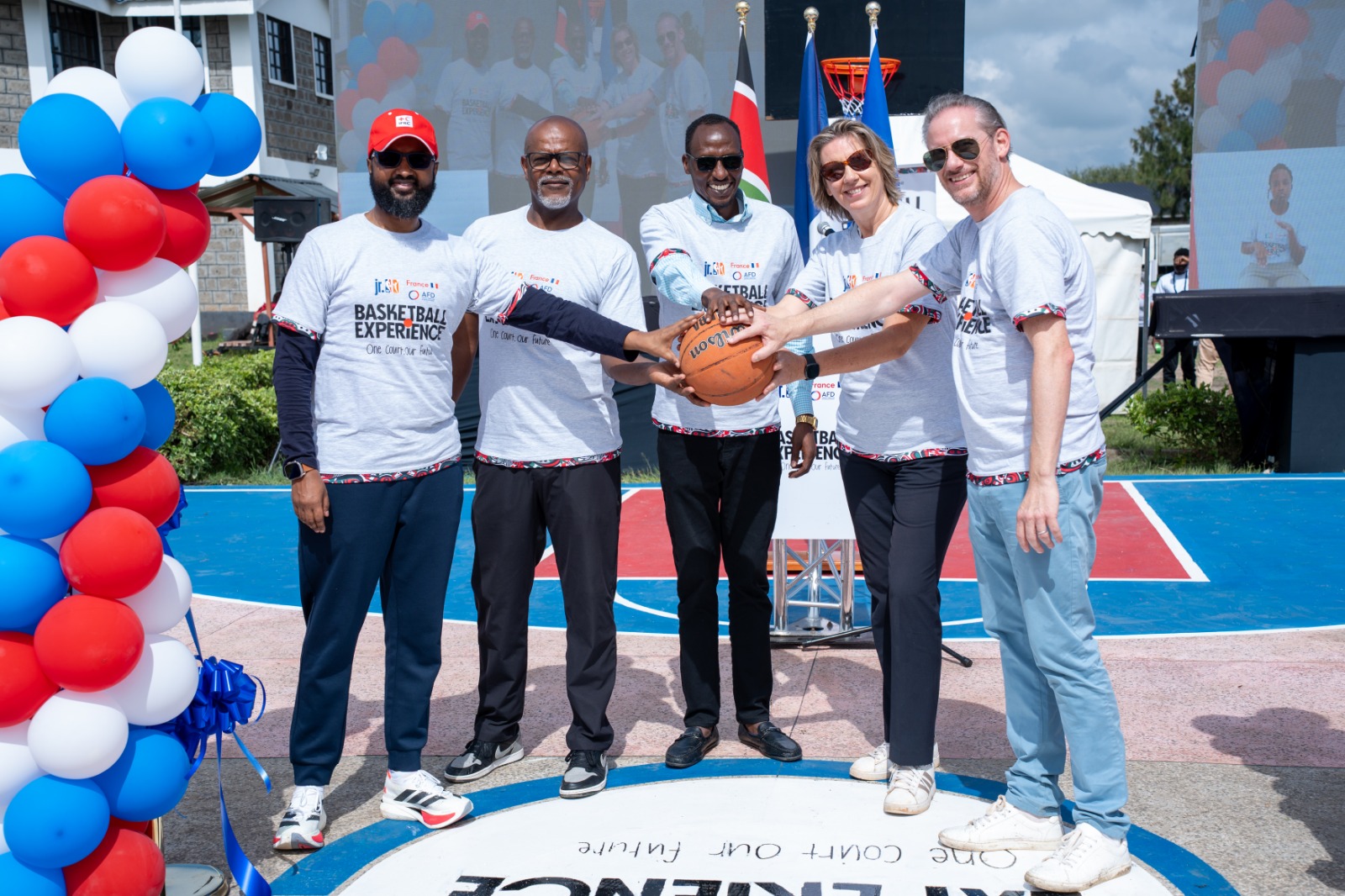 From left Dr Ahmed Idriss, Michael Finlay, Eluid Wambua, Anne Gael Chapuis, Ambassador Arnaud Suquet during the launch of  Disability Inclusion component BE programme at Isinya School for the Deaf on March 5,2026 / HANDOUT