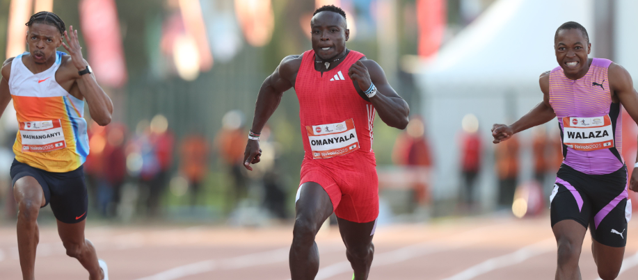 Ferdinand Omanyala and South Africa's Bayanda Walaza (R) compete in the 100m at the 2025 Kip Keino Classic/ HANDOUT