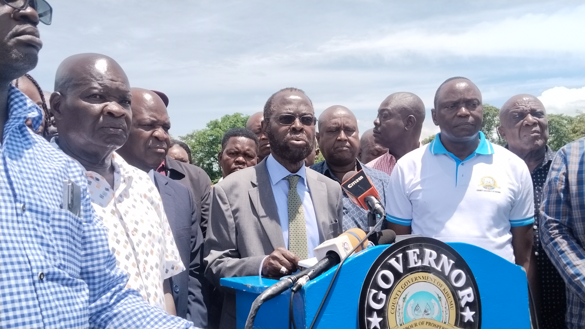 Kisumu Governor Anyang’Nyong'o addressing the media after a Consultative Security Meeting within the Lakeside city
