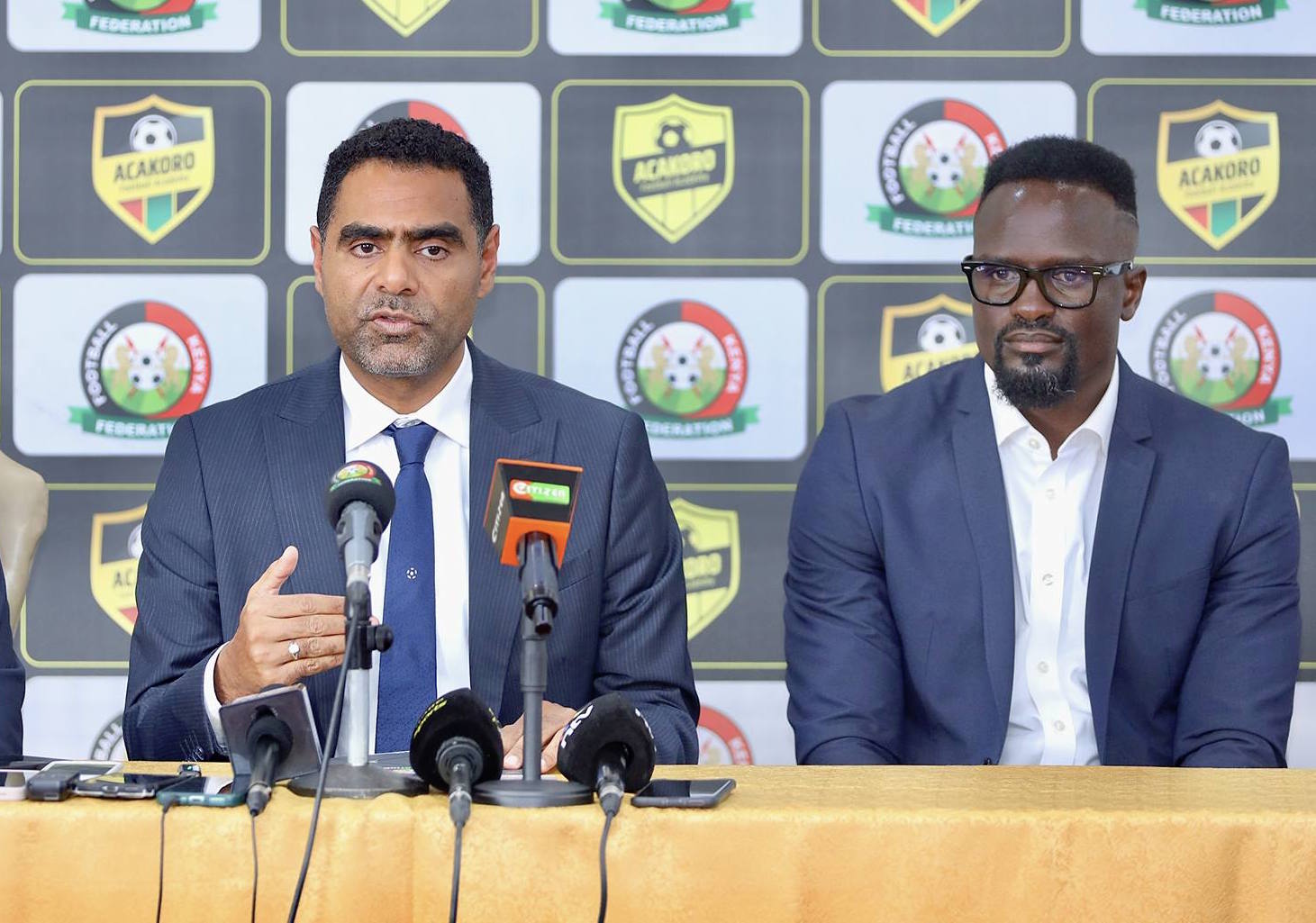 Football Kenya Federation president Hussein Mohammed and vice president MacDonald Mariga