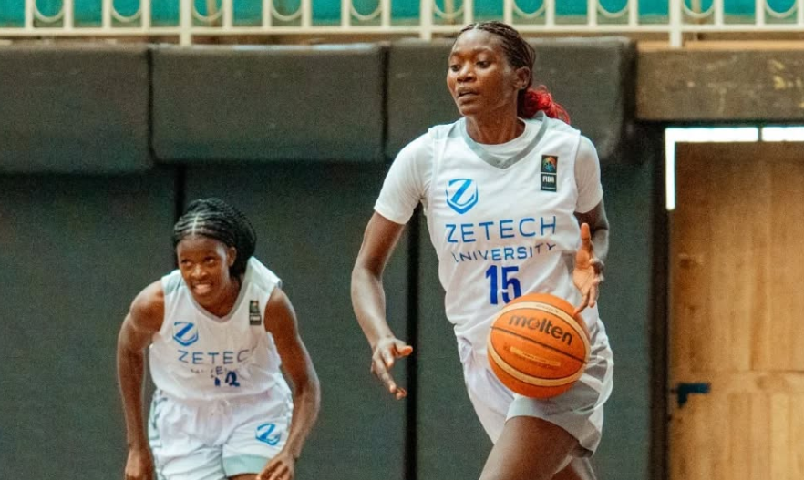 Zetech Sparks' Everlyne Diana and Quinter AChieng in action during a past match/ HANDOUT