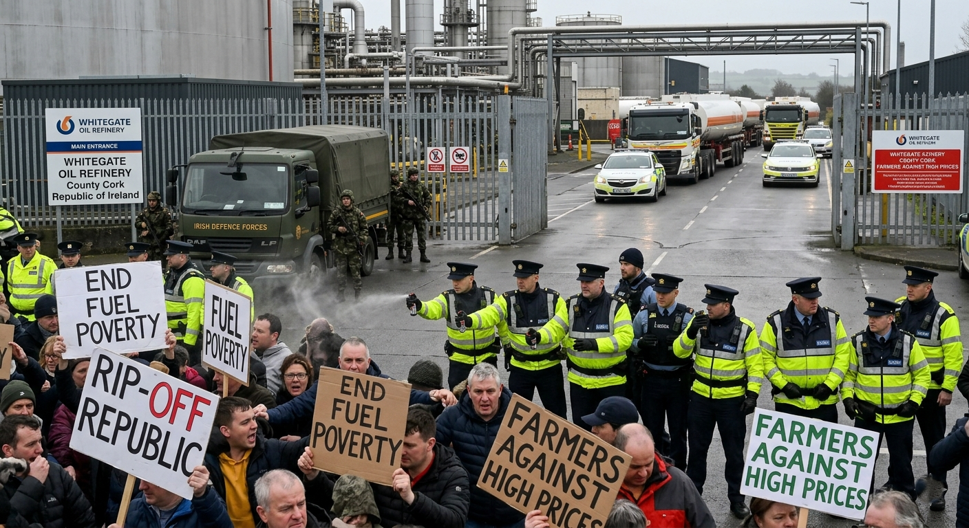 Irish police push back fuel protesters at oil refinery