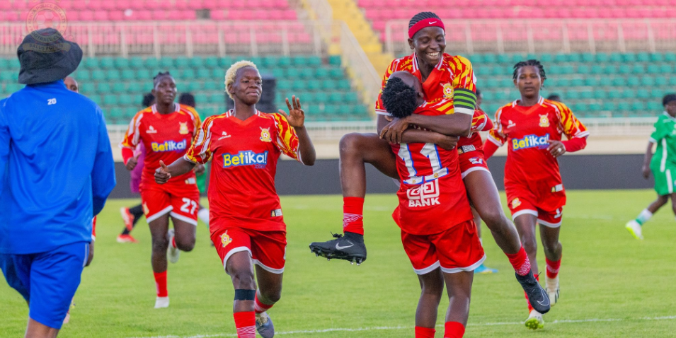 Kenya Police Bullets striker Elizabeth Ochaka celebrated by teammates after scoring a goal in their match/ KENYA POLICE