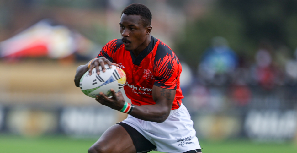 Kenya Simbas winger Griffin Chao in action during the Rugby World Cup qualifiers against Zimbabwe last year /HANDOUT