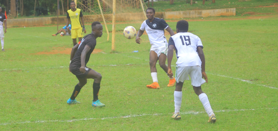 Action between Equity Bank FC (in black) and Gucha Stars at Cardinal Otunga High School, Mosocho/ ANGWENYI GICHANA