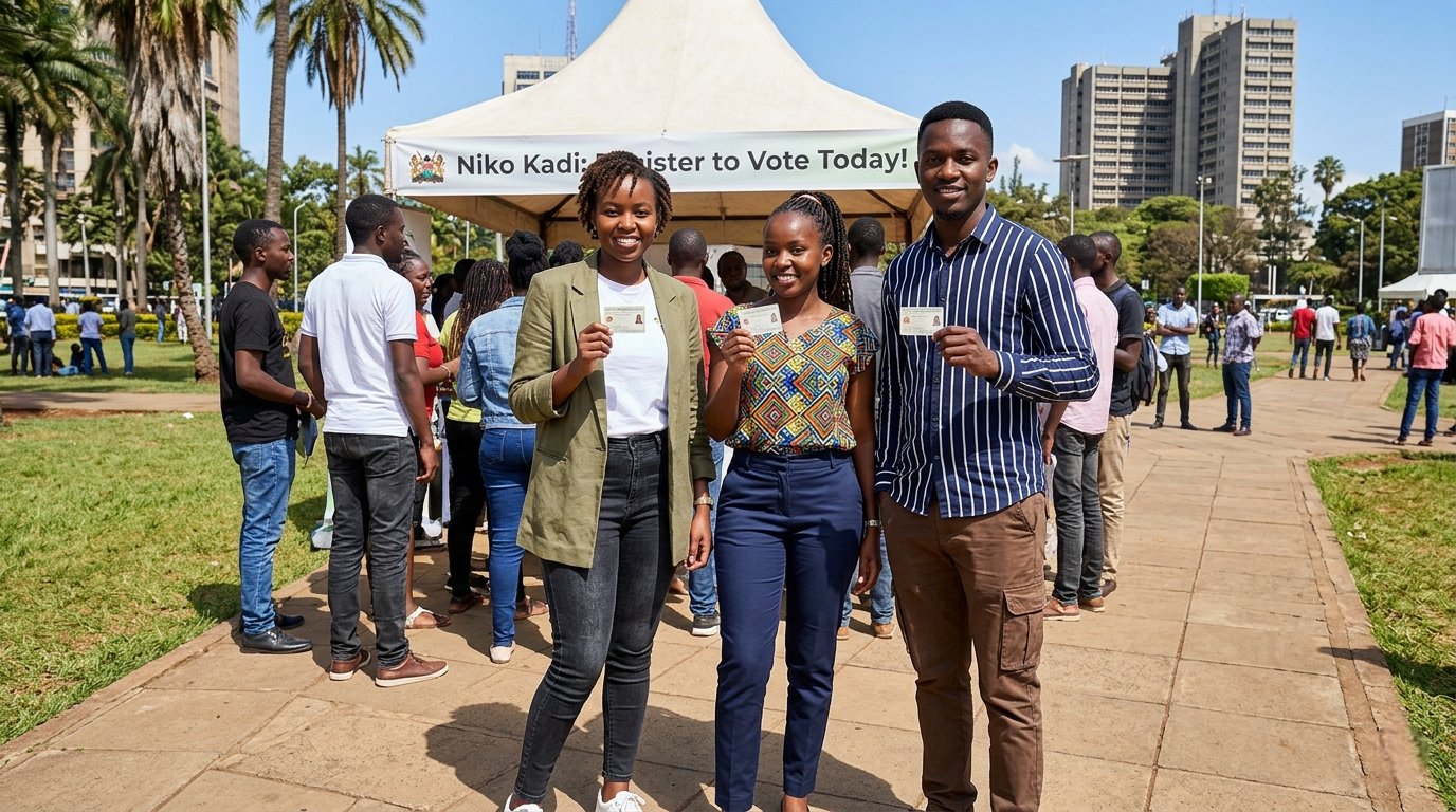 Youth show off their voter registration cards