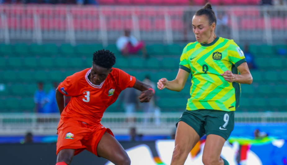 Vivian Nasaka shields the ball from Matilda's Caitlin Ford during their encounter/HARAMBEE