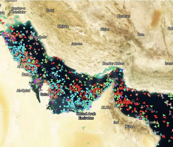 How many ships are crossing the Strait of Hormuz?