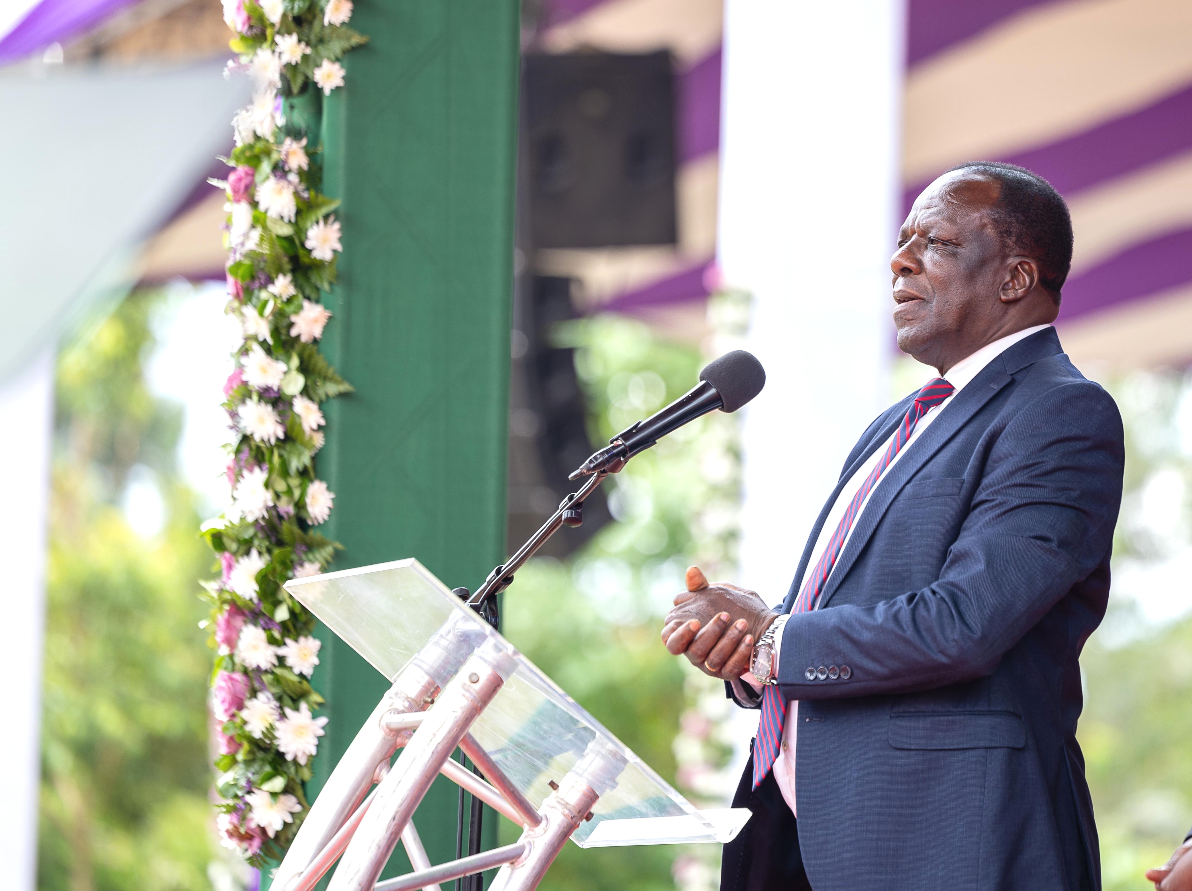 Co-operatives and MSMEs CS Wycliffe Oparanya addressing this year’s Labour Day celebrations at Chavakali Boys High School in Vihiga County on Friday
