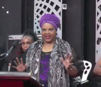 Everose, the widow on late Job Obwaka during the memorial service on May 13, 2026/SCREENGRAB