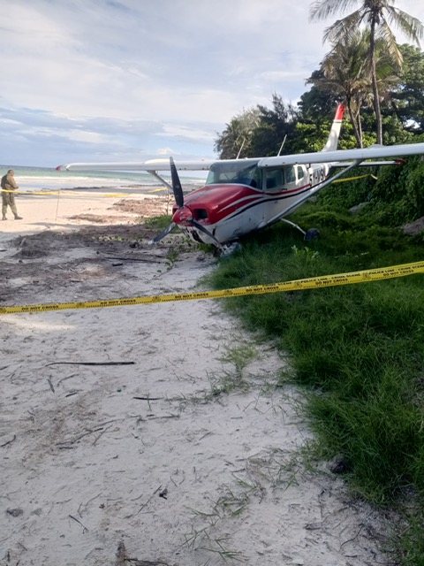 The plane after crashlanding in Diani on May 2