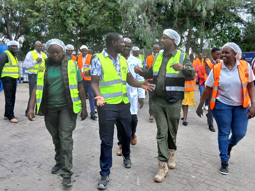 Environment CS Deborah Barasa with Nema DG Mamo Mamo during a sting operation at a factory in Mlolongo, Machakos County on May 5, 2026.
