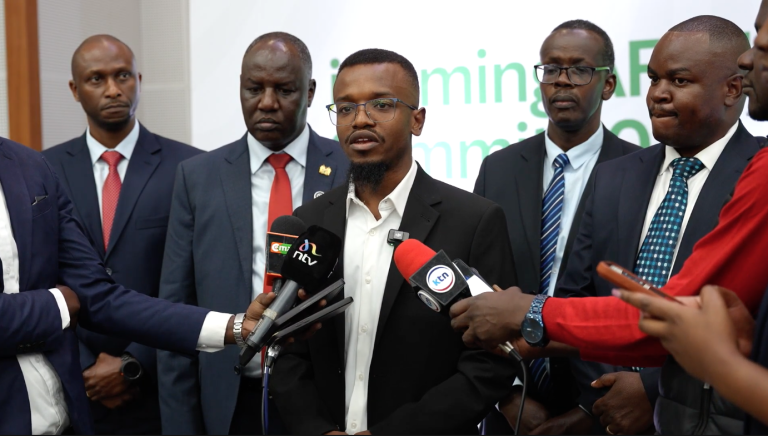 iGaming Afrika CEO Jeremiah Maangi flanked by other officials addresses journalists during the iGaming Africa Summit in Nairobi/ HANDOUT
