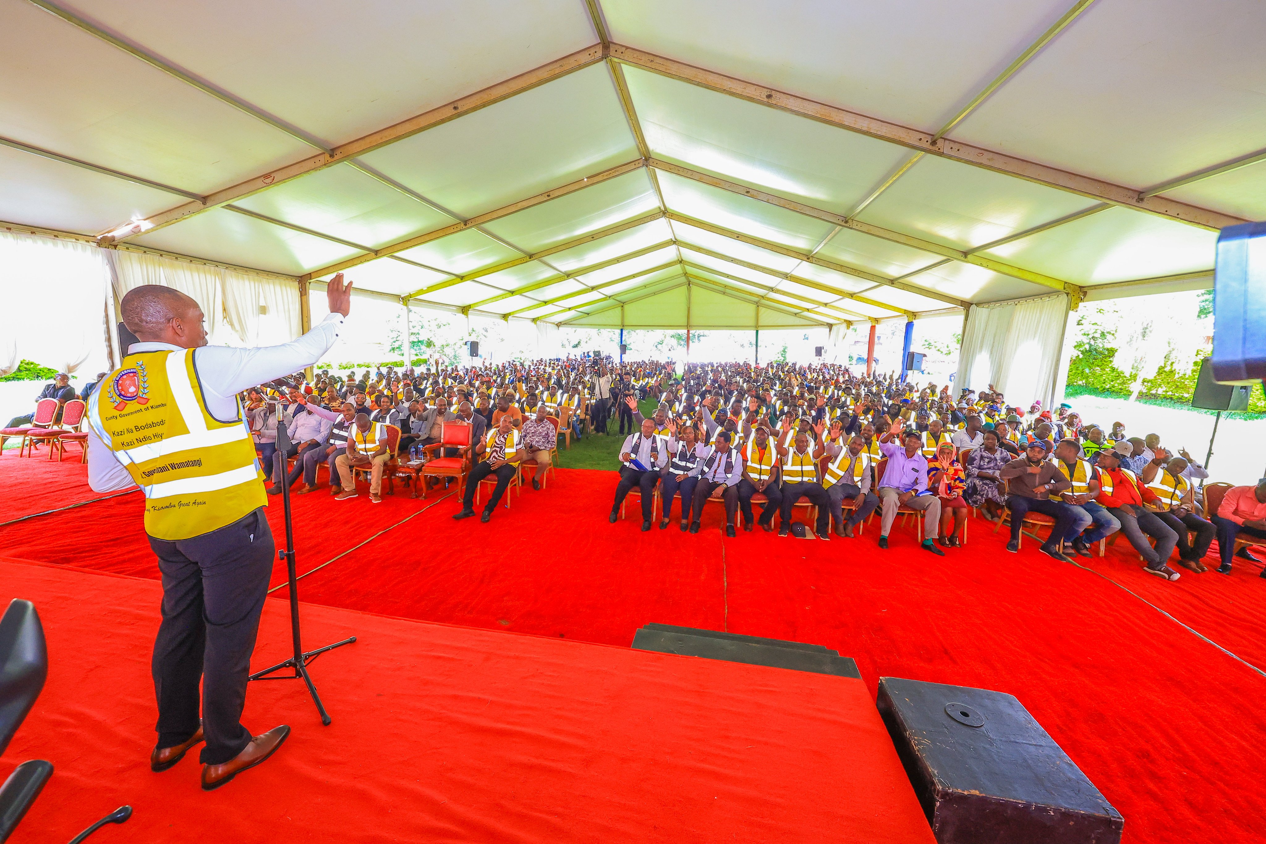 Kiambu Governor Kimani Wamatangi address a section of bodaboda operators on May 7, 2026/COURTESY