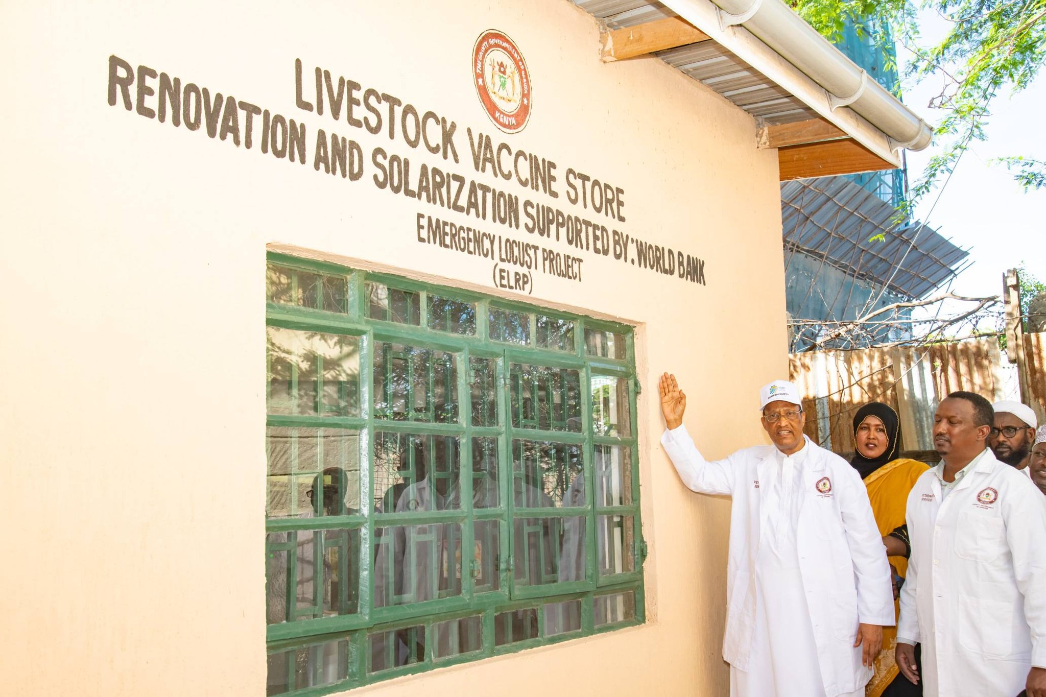 Garissa Governor Nathif Jama speaking after opening the livestock vaccine storage unit in Garissa town.