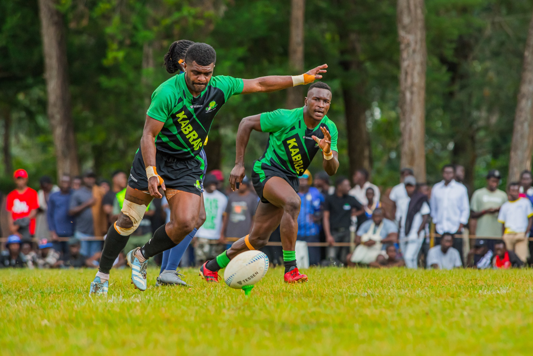 Kabras utility back Jone Kubu attempts a penalty at goal against Blak Blad in the Kenya Cup final