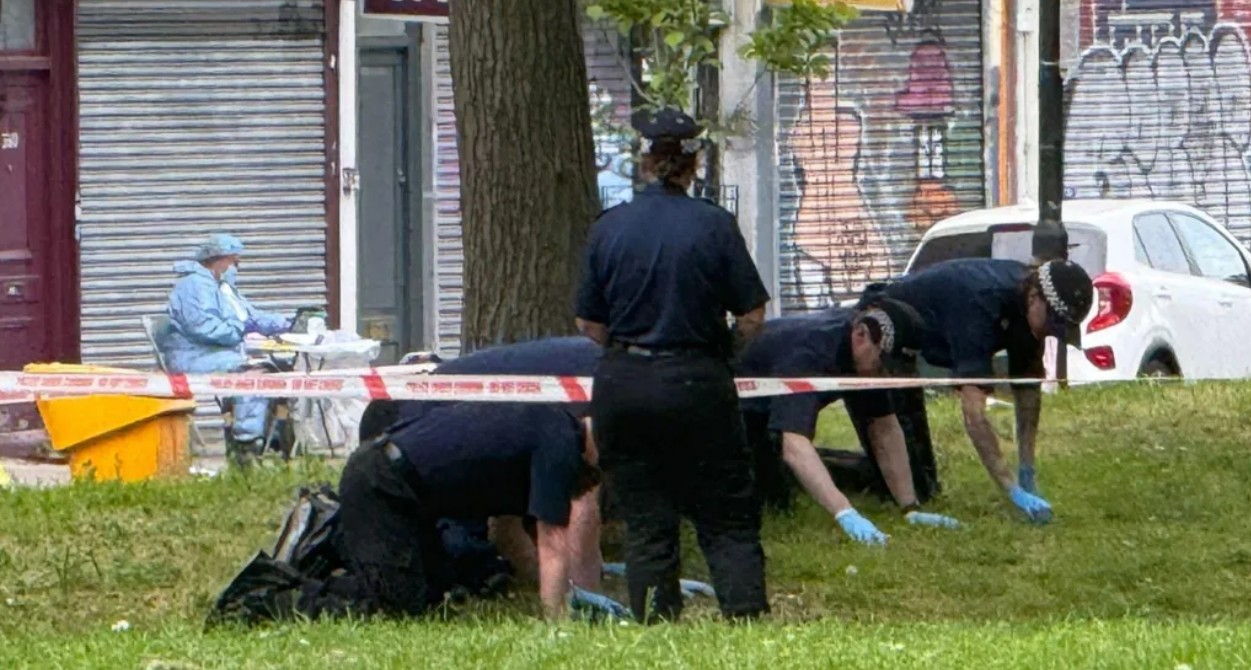 Police have been carrying out fingertip searches at the scene/BBC