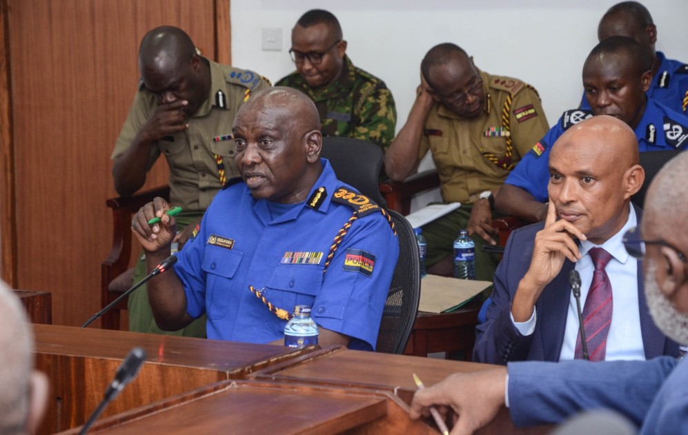 IG Douglas Kanja and DCI boss Mohammed Amin, when they appeared before the Senate Committee on National Security, Defence, and Foreign Relations to deliberate on the emerging pattern of targeted, politically motivated attacks against various leaders and the degazettement of the Capital Hill Police Station at Bunge Towers on April 23, 2026.