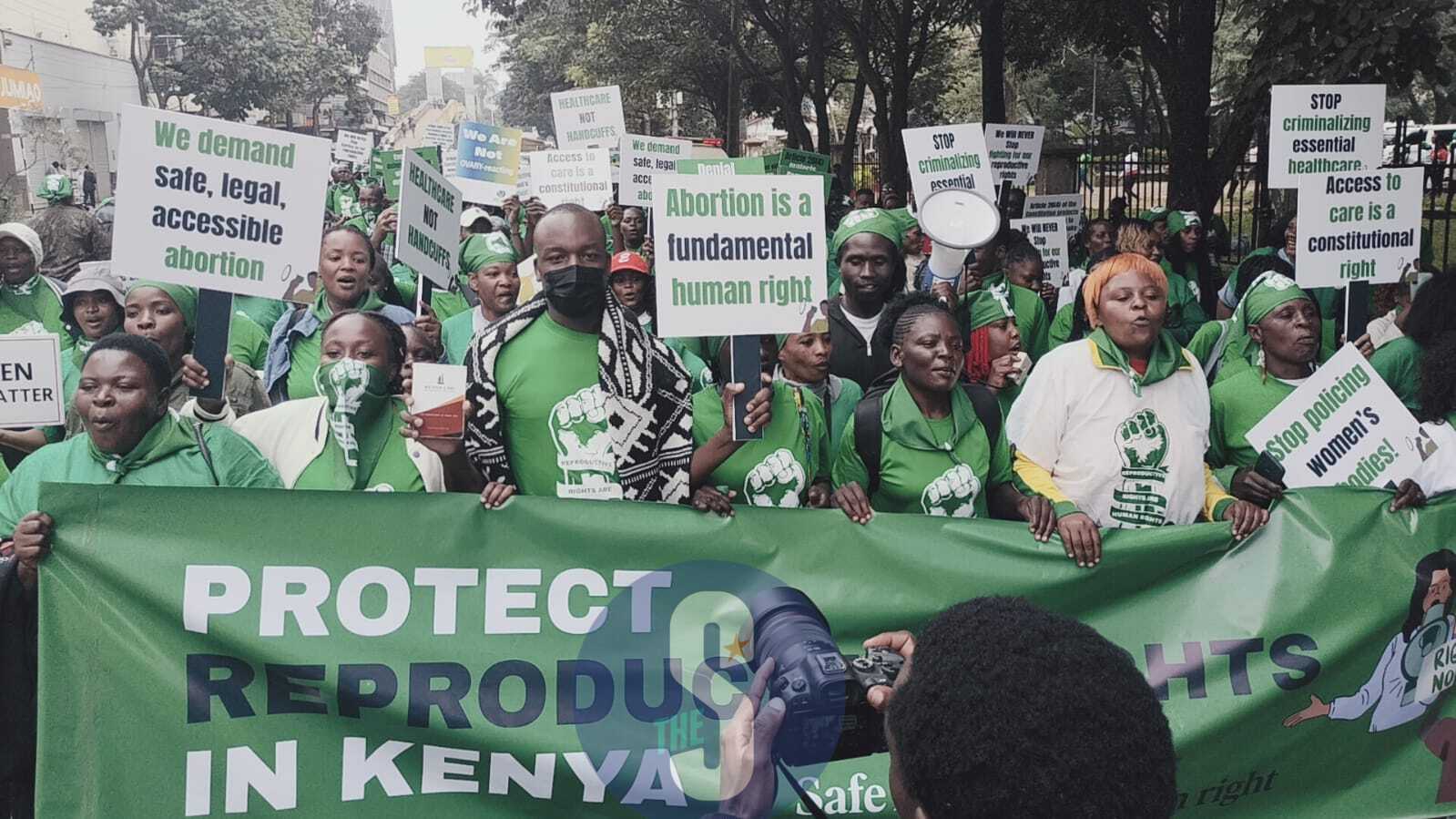Human rights activists march in protest against the April 24, 2026 ruling by the Court of Appeal of Kenya that overturned a 2022 High Court decision recognising access to abortion as a constitutional right at Jevangee Grounds on May 7, 2026 / ENOS TECHE