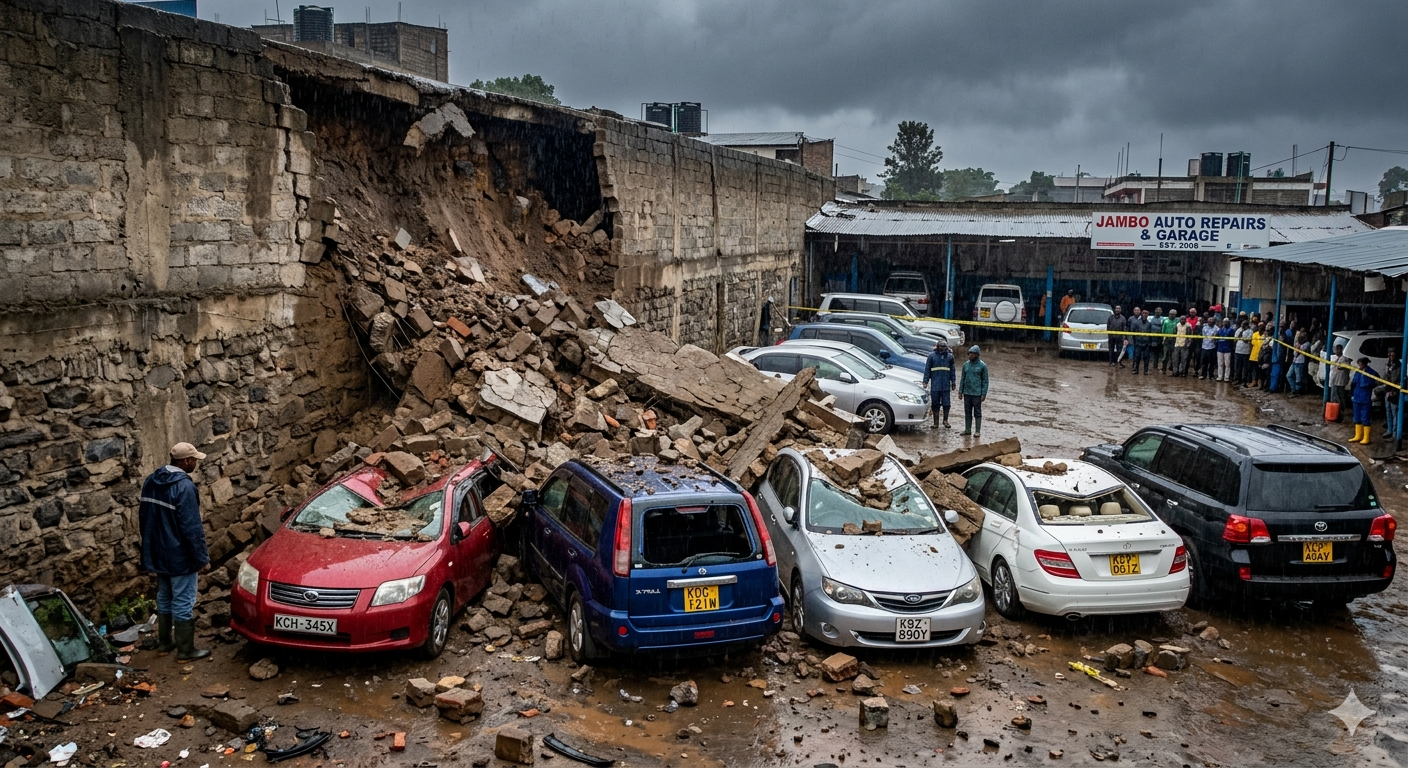 Wall collapses, damages 11 vehicles in Kilimani