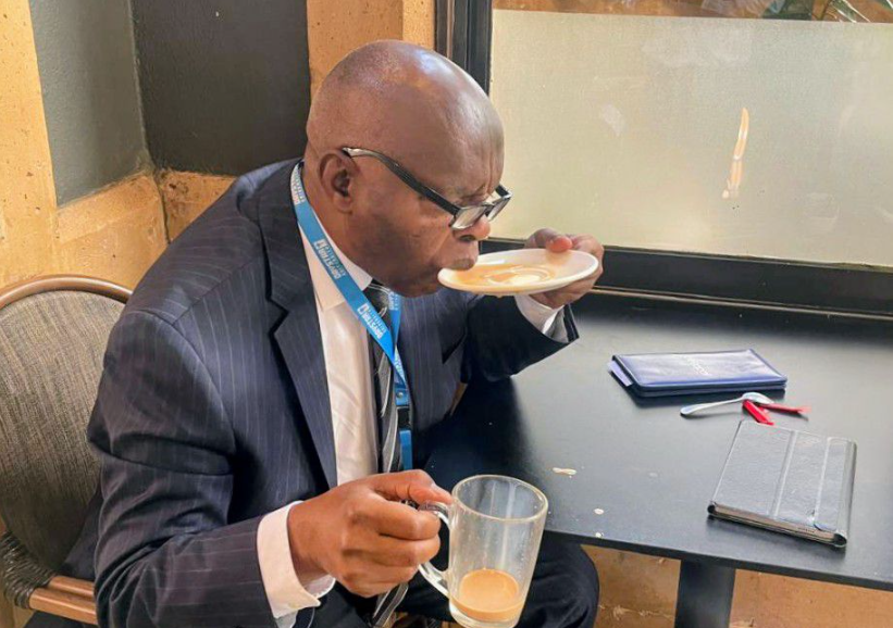 Prof Kivutha Kibwana sips tea from a saucer, May 5, 2026. /KIVUTHA KIBWANA/FACEBOOK