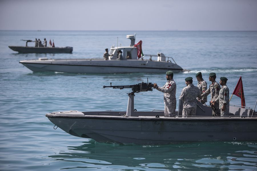 Iranian soldiers patrol the Strait of Hormuz in southern Iran, April 30, 2019.(Xinhua/Ahmad Halabisaz)