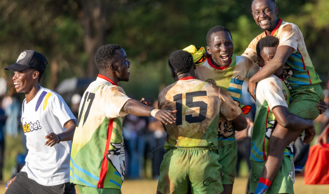 JKUAT Cougars celebrate during a past match/FILE
