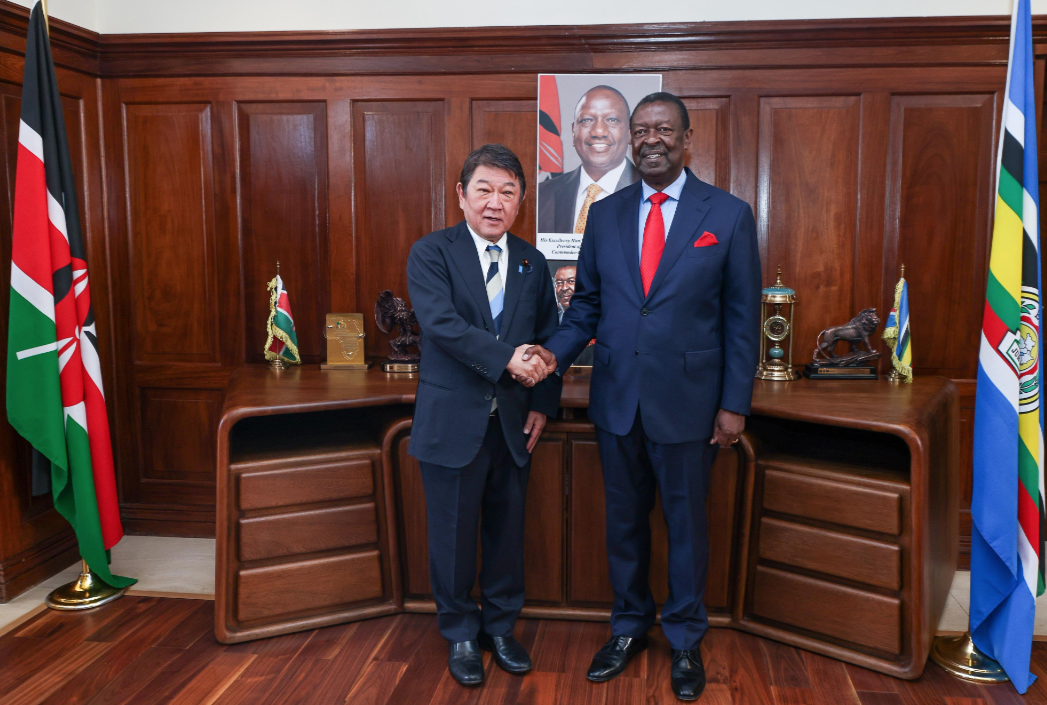 Japan’s Foreign Minister Toshimitsu Motegi and Prime Cabinet Secretary and Cabinet Secretary for Foreign and Diaspora Affairs Musalia Mudavadi in Nairobi/OPCS