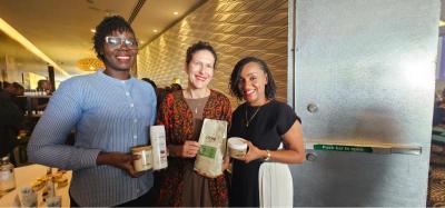 Doris Obondo, founder of Aloeflora Products Limited, UNIDO Representative Tally Einav and Lillian Ndegwa, TradeMark Africa Country Director during the International Day of Women in Industry marked by UNIDO.