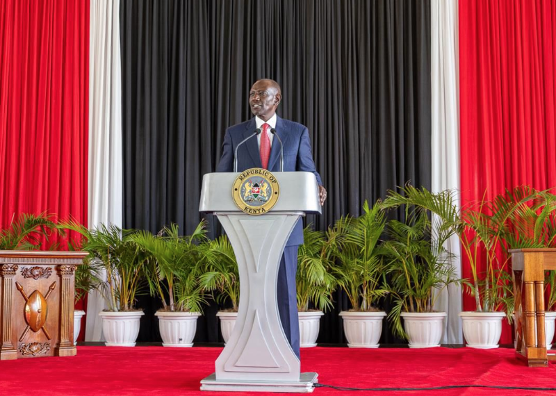 President William Ruto speaks during the swearing-in of judges of the High Court, the Environment and Land Court and the COMESA Court of Justice at State House, Nairobi/PCS