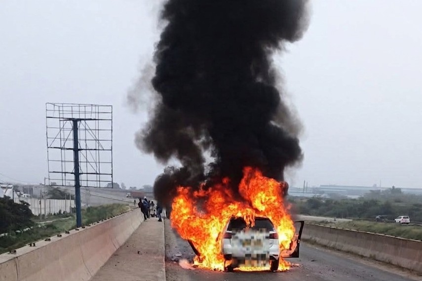 Athi River crash leaves car engulfed in flames