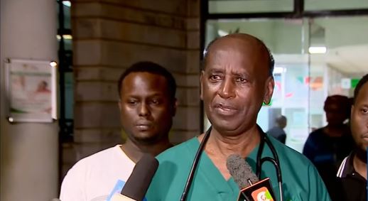 Dr Daniel Gikonyo, Senior medic at Karen Hospital speaks to the press on October 17, 2024