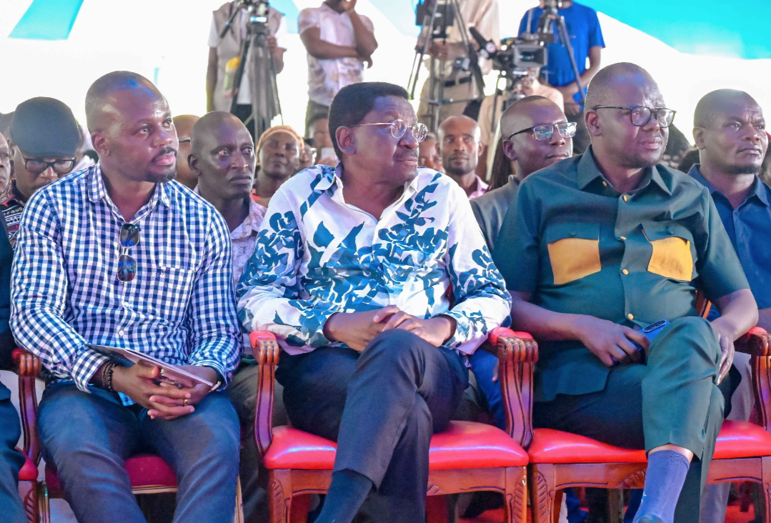 Homa Bay Senator Moses Kajwang’, Siaya governor James Orengo and Migori governor Ochilo Ayacko at the burial of Eliud Nyikal Okaka, father to Seme MP James Nyikal/HANDOUT