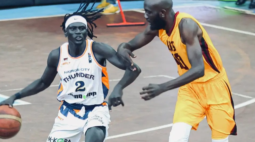 Nairobi City Thunder's Fabrias Ondeng in action against ANU's Frederick Omondi during last weekend’s match/ HANDOUT