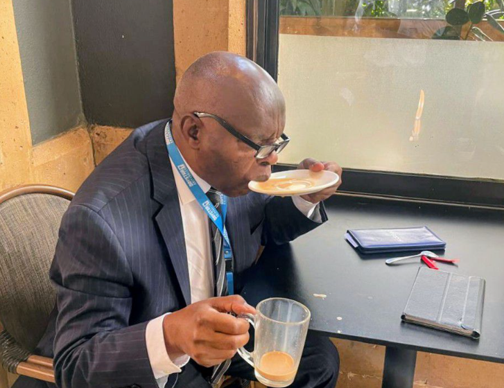 Prof Kivutha Kibwana sips tea from a saucer, May 5, 2026. /KIVUTHA KIBWANA/FACEBOOK