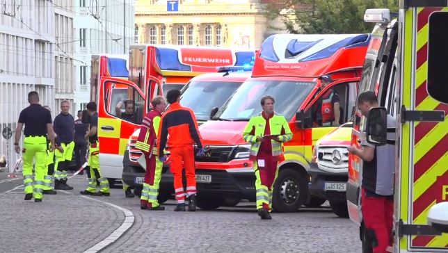 Emergency services near the scene in Leipzig, as police confirm a car struck several people