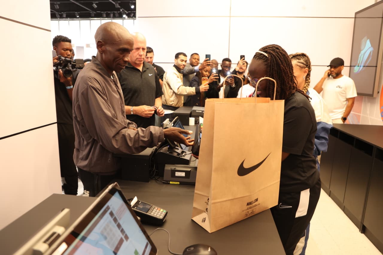 Eliud Kipchoge at the newly launched Nike store at Sarit center, Westlands/ HANDOUT