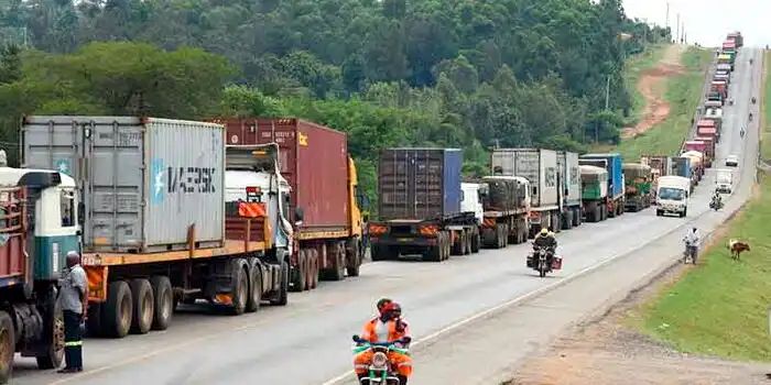 Trucks along the Nimule Juba Highway in South Sudan