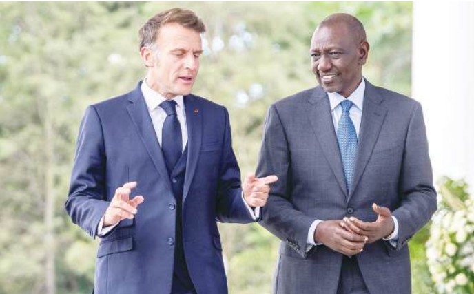President William Ruto receives his French counterpart Emmanuel Macron at State House, Nairobi. President Macron is in Kenya for the Africa Forward Summit /ELLY OKWARE/PCS