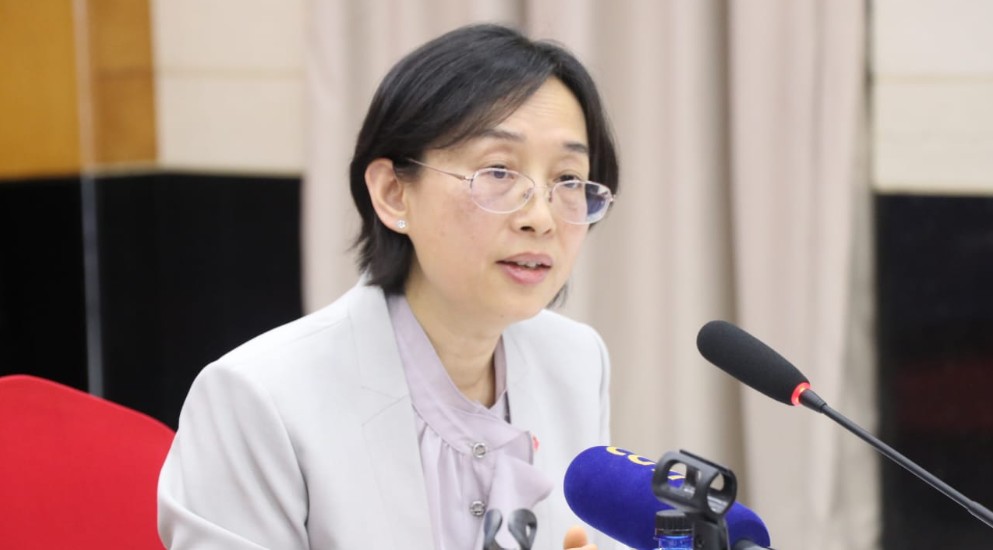 Chinese ambassador to Kenya Guo Haiyan during a press conference in Nairobi on April 29, 2025/LEAH MUKANGAI