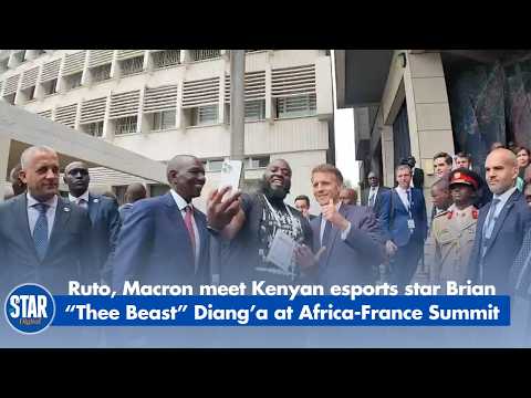 Ruto, Macron meet Kenyan esports star Brian “Thee Beast” Diang’a at Africa France Summit