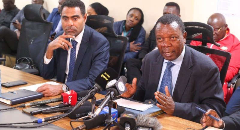 FKF president Hussein Mohammed with Afcon LOC chairman Nicholas Musonye/HANDOUT