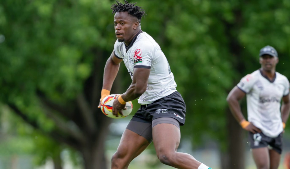 Kenya sevens centre  John Okoth during a training sesion in Bordeaux, France/ HANDOUT