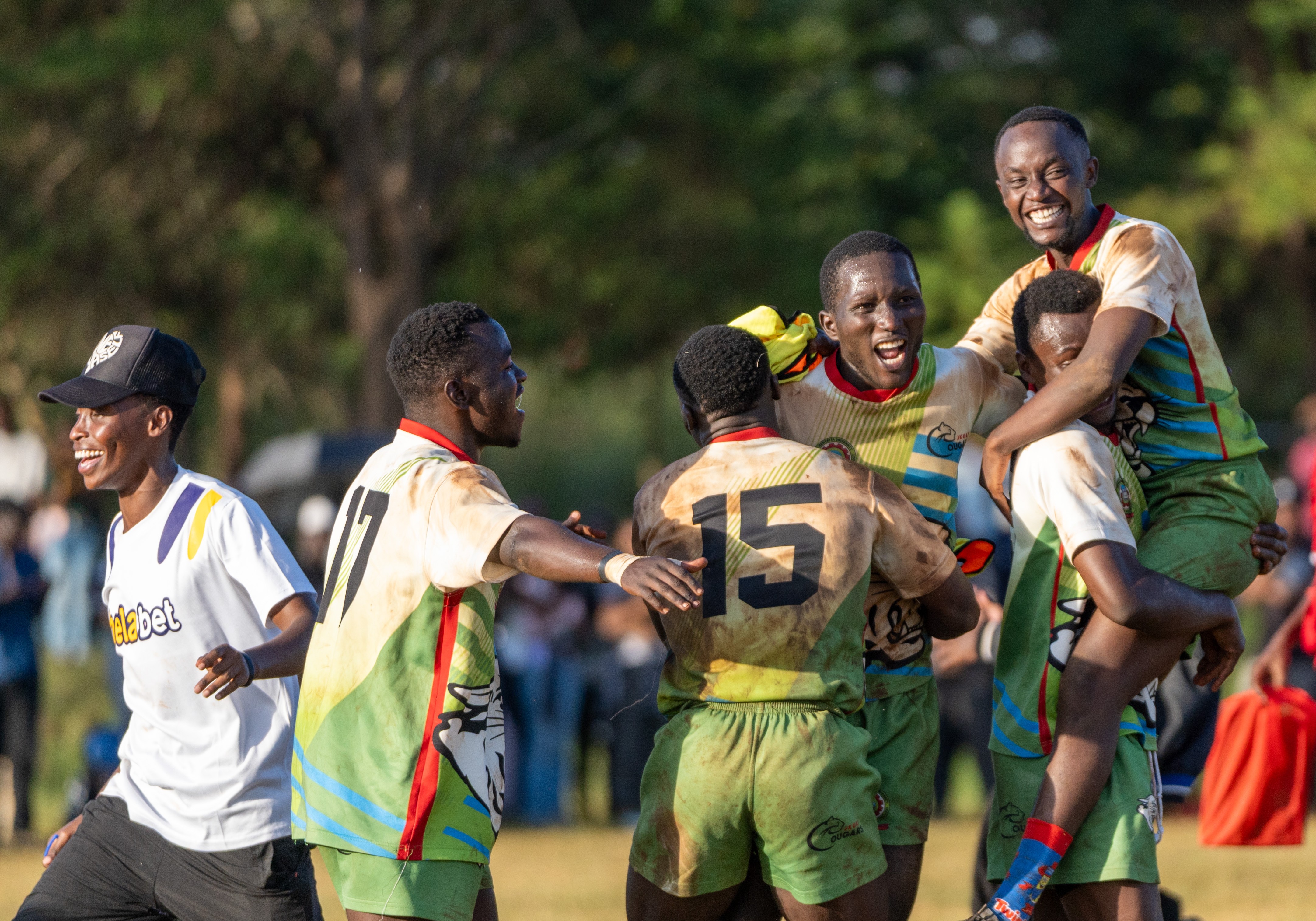 JKUAT Cougars celebrate during a past match